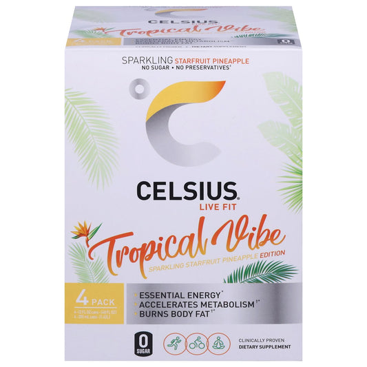 Celsius Zero Sugar Sparkling Energy Drinks 4 pk Cans - Starfruit Pineapple