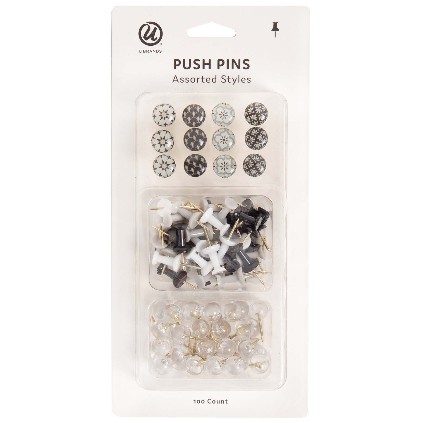 U Brands Assorted Style Push Pins - Moroccan Monochrome