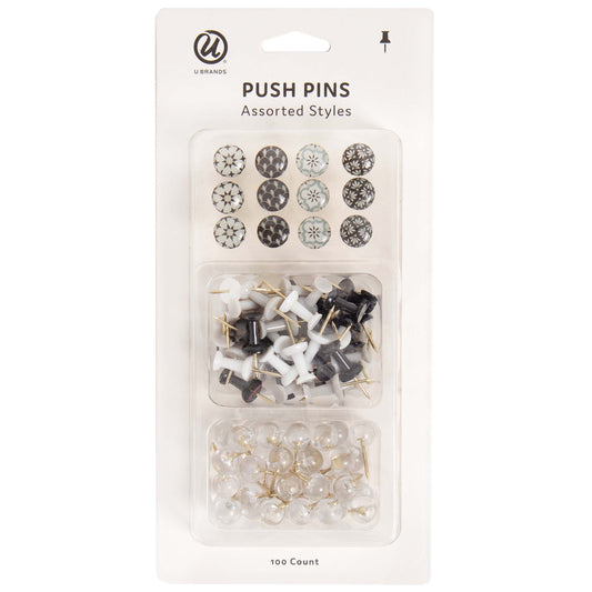 U Brands Assorted Style Push Pins - Moroccan Monochrome