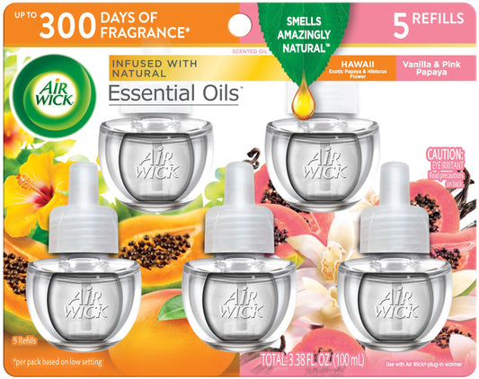 Air Wick Scented Oil Refill, Plug In Air Freshener, Hawaii + Vanilla and Pink Papaya