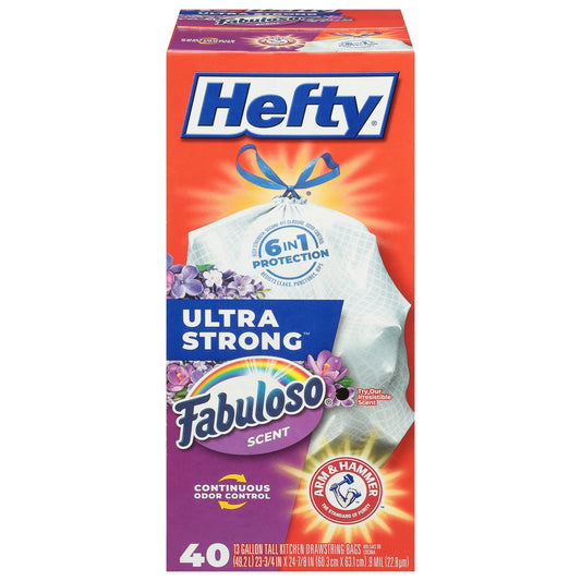 Hefty Ultra Strong Tall Kitchen Drawstring Trash Bags, 13 Gallon - Fabuloso