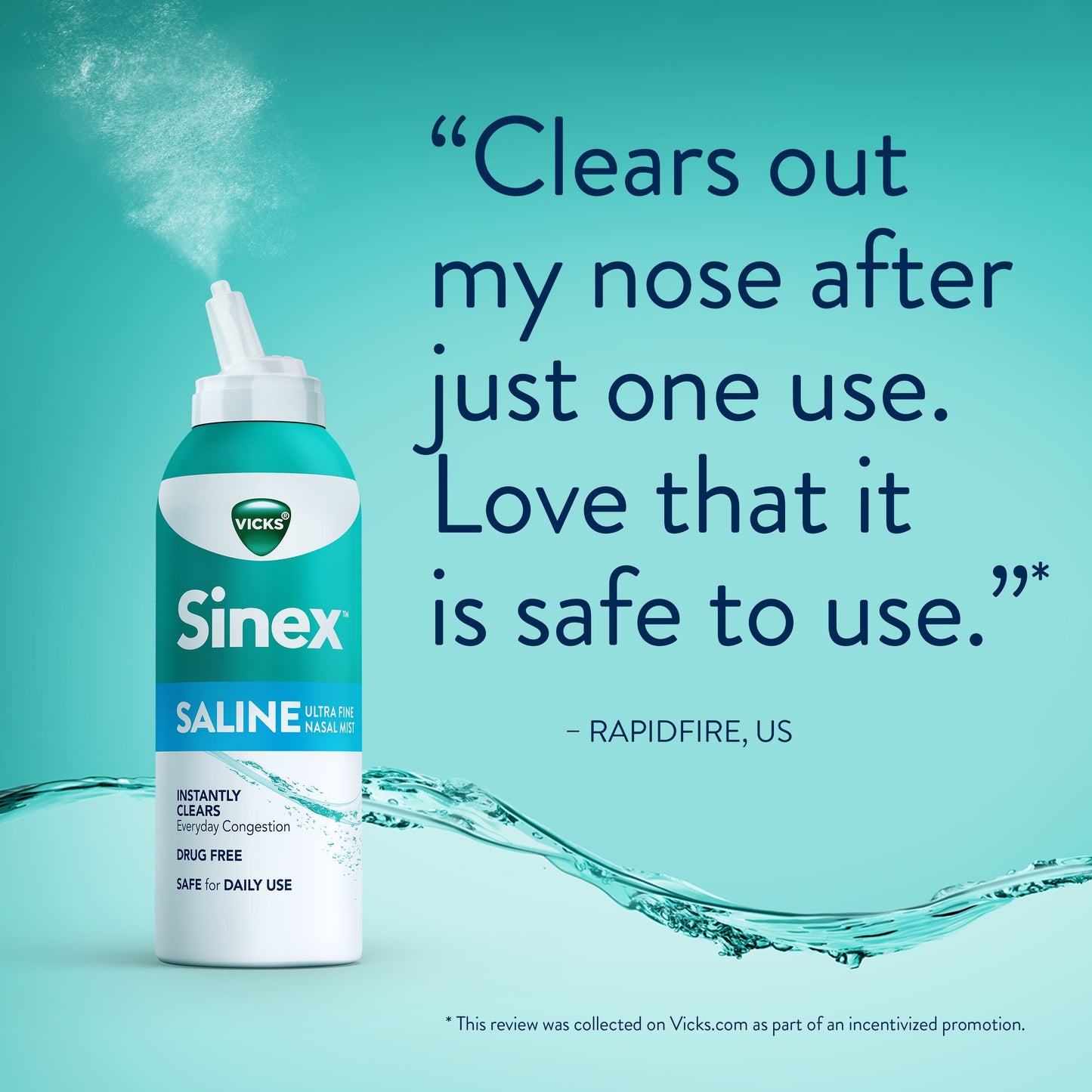 Vicks Sinex SALINE Nasal Spray, Ultra Fine Mist, Clear Everyday Sinus Congestion Fast