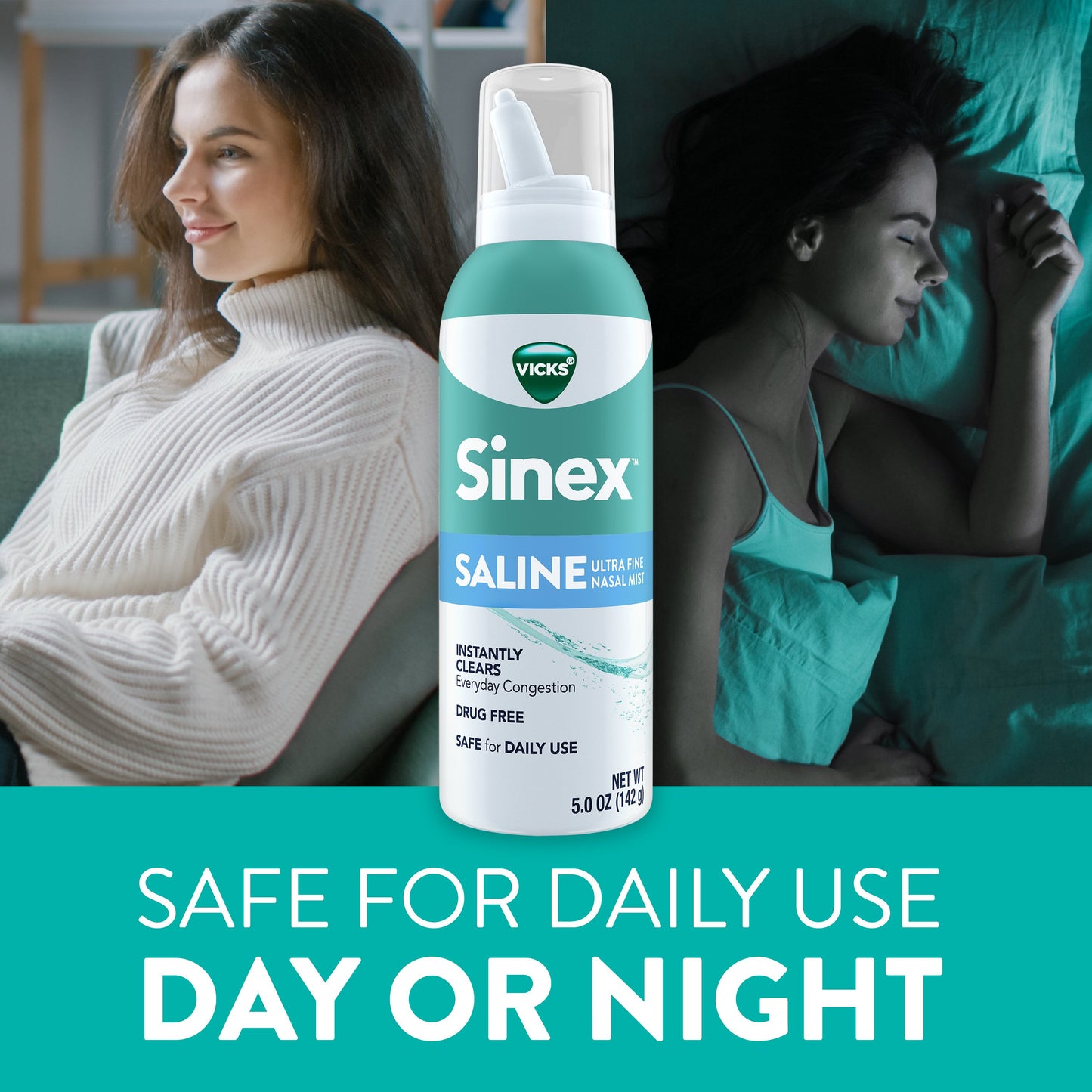 Vicks Sinex SALINE Nasal Spray, Ultra Fine Mist, Clear Everyday Sinus Congestion Fast