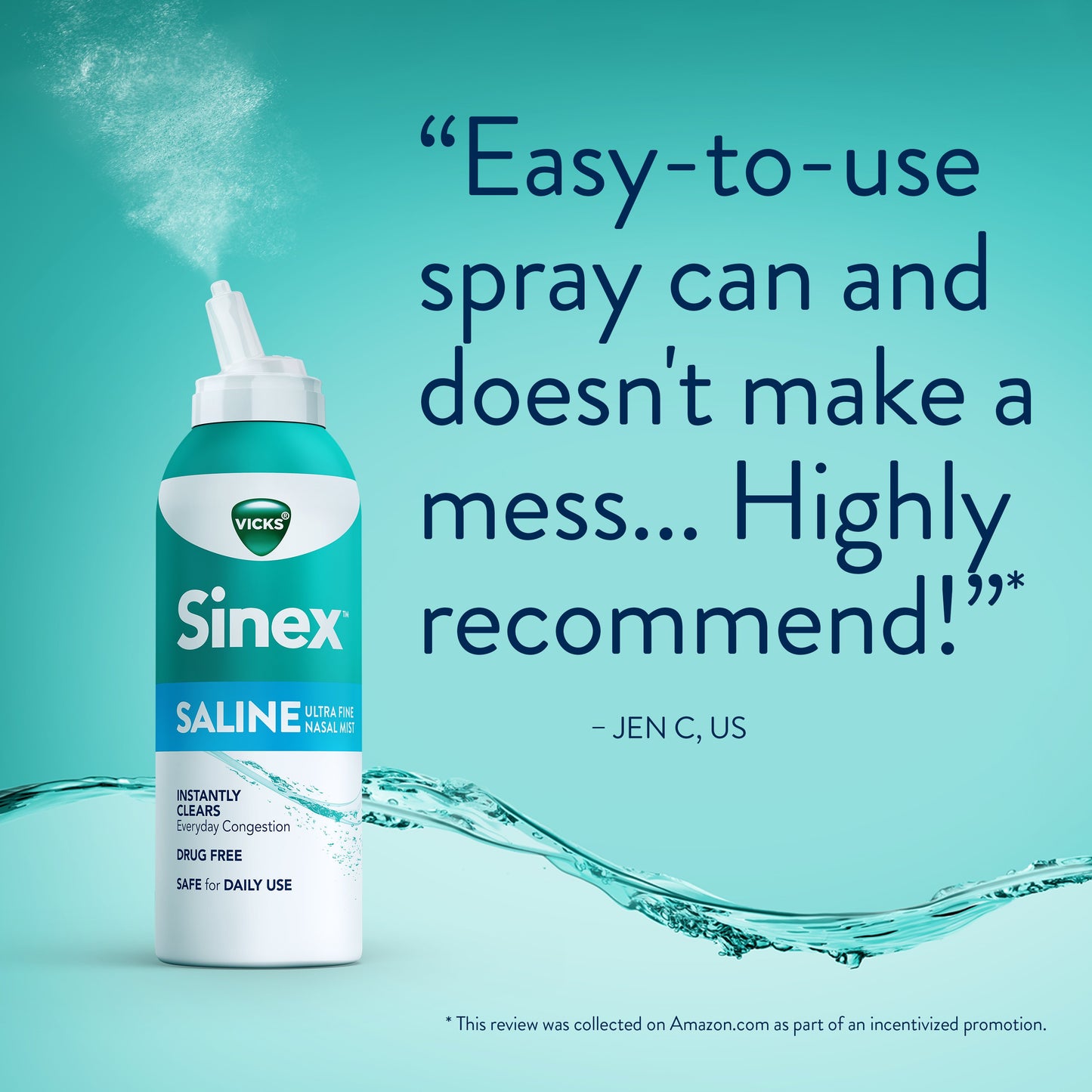 Vicks Sinex SALINE Nasal Spray, Ultra Fine Mist, Clear Everyday Sinus Congestion Fast