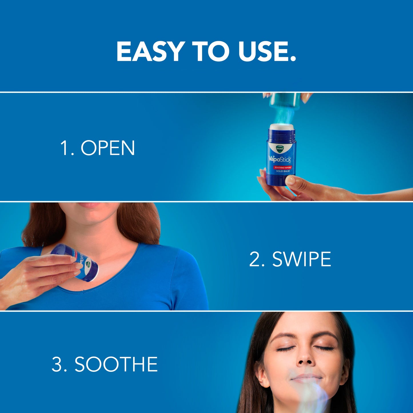 Vicks VapoStick, Solid Balm, Soothing Non-Medicated Vicks Vapors, Easy-To-Use No-Touch Applicator