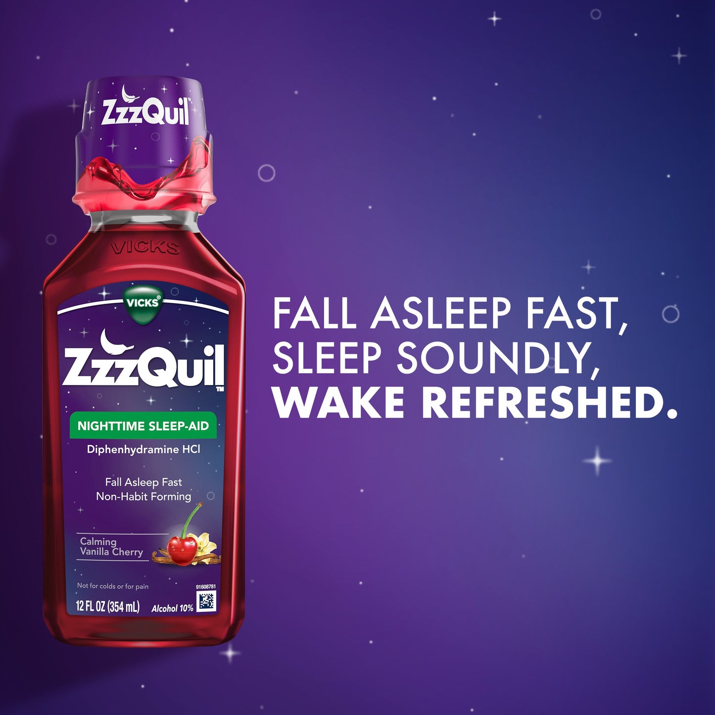 Vicks ZzzQuil Nighttime Sleep Aid Liquid, Calming Vanilla Cherry Flavor