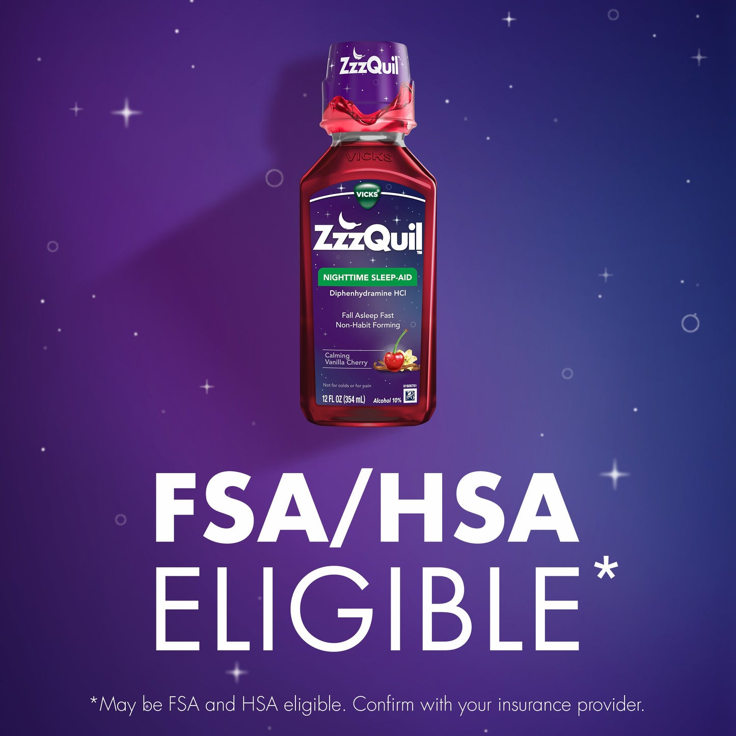 Vicks ZzzQuil Nighttime Sleep Aid Liquid, Calming Vanilla Cherry Flavor