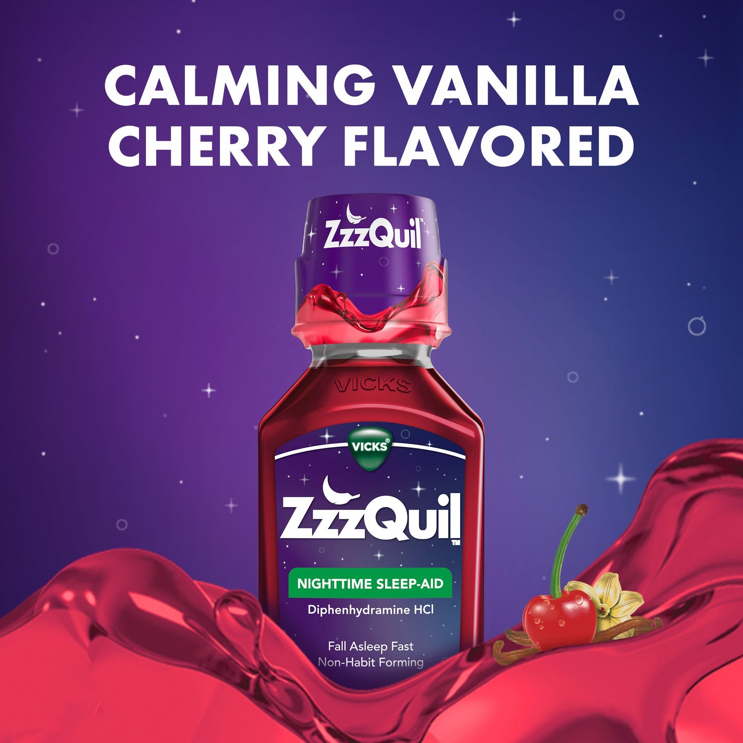 Vicks ZzzQuil Nighttime Sleep Aid Liquid, Calming Vanilla Cherry Flavor
