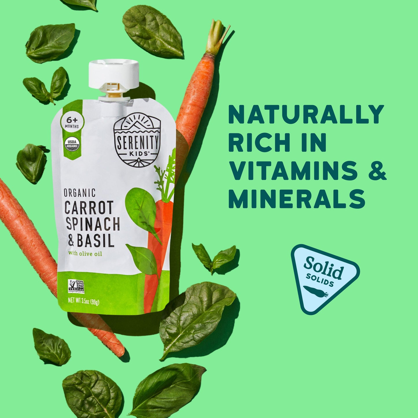 Serenity Kids Organic Baby Food Pouch - Carrot, Spinach & Basil