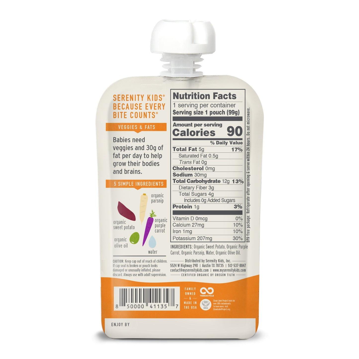 Serenity Kids Organic Baby Food Pouch - Sweet Potato & Parsnip