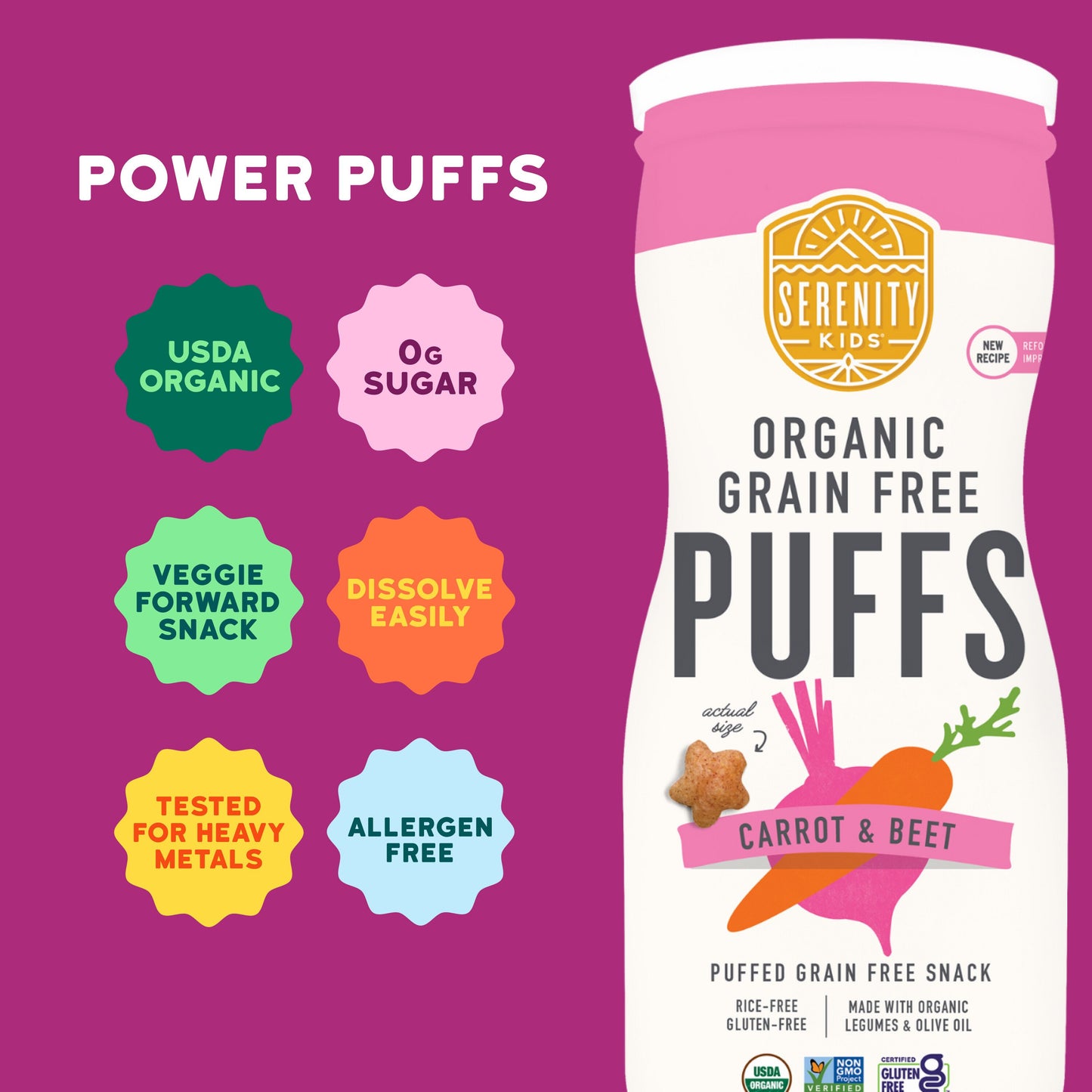 Serenity Kids Grain Free Puffs - Carrot & Beet