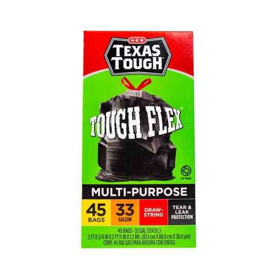 H-E-B Texas Tough Large Multipurpose Flex Trash Bags, 33 Gallon
