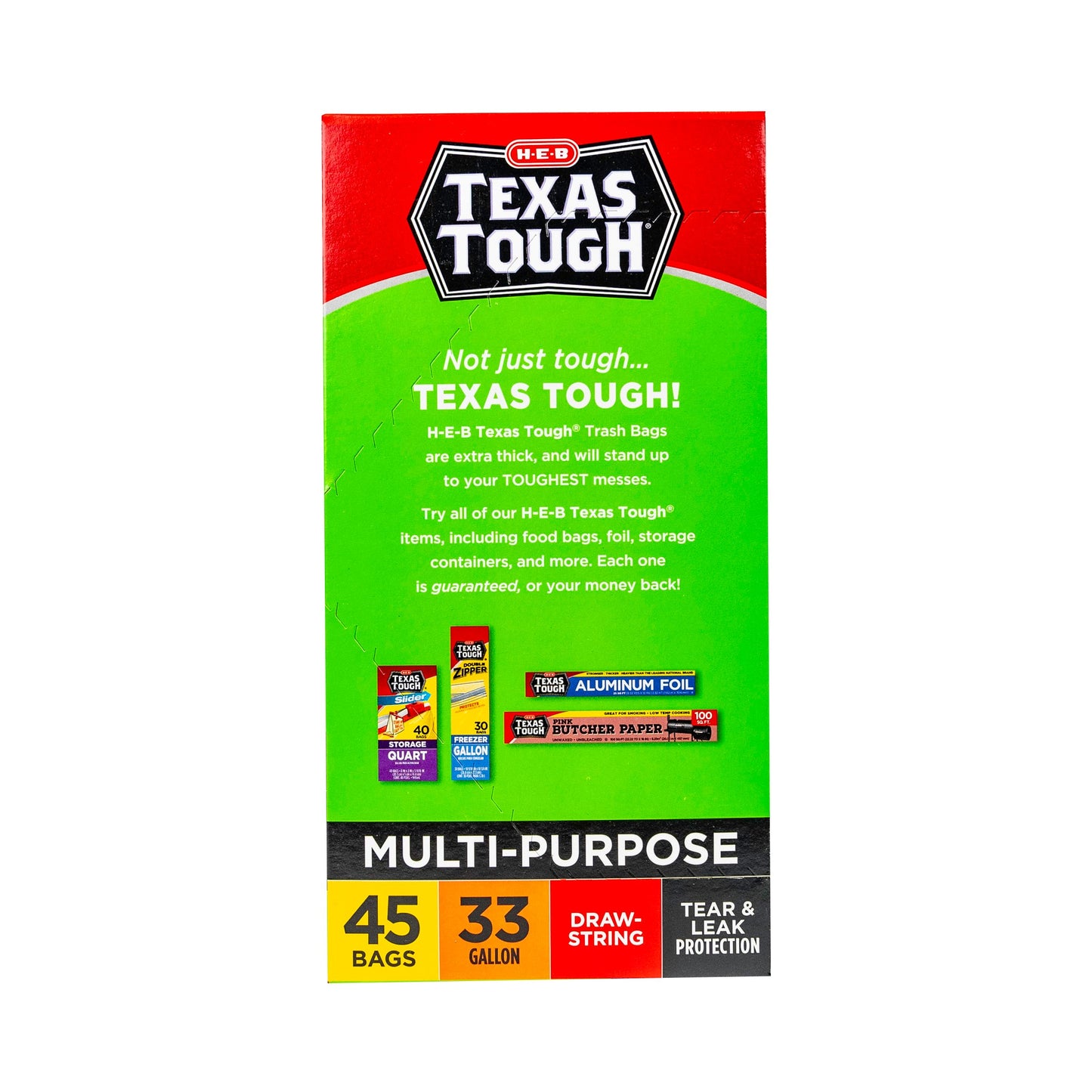 H-E-B Texas Tough Large Multipurpose Flex Trash Bags, 33 Gallon
