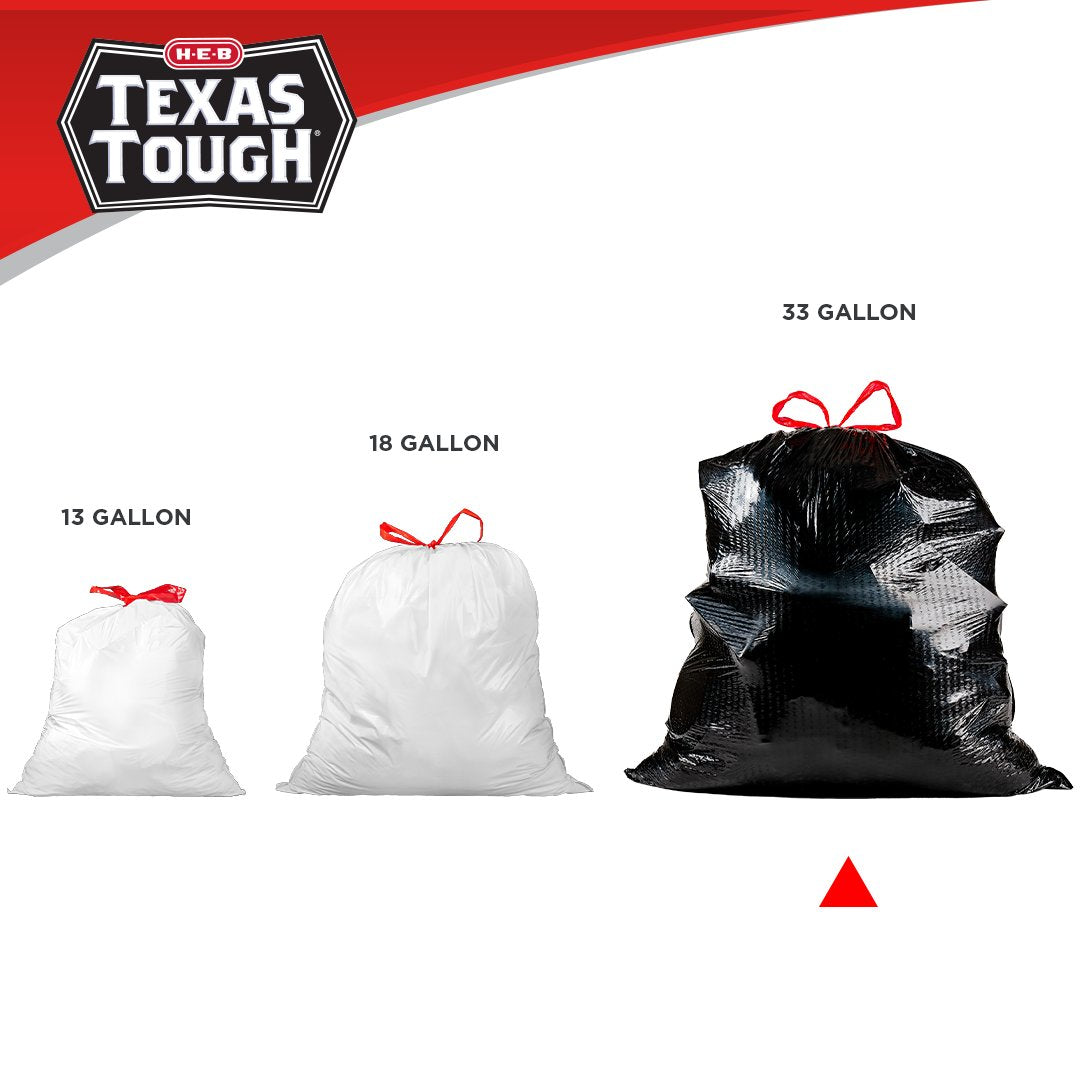 H-E-B Texas Tough Large Multipurpose Flex Trash Bags, 33 Gallon