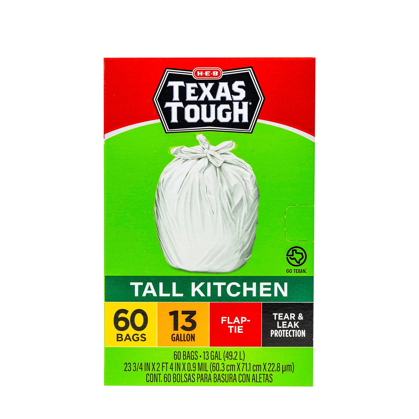 H-E-B Texas Tough Tall Kitchen Flap Tie Trash Bags, 13 Gallon