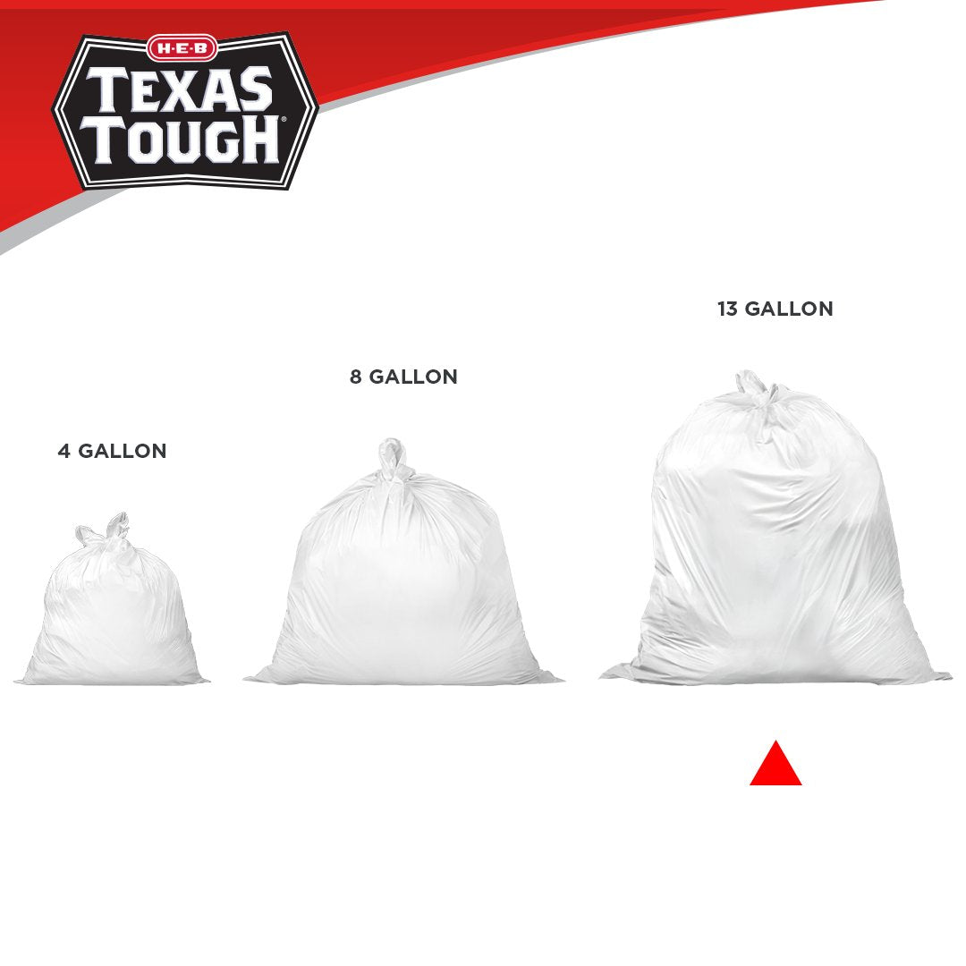 H-E-B Texas Tough Tall Kitchen Flap Tie Trash Bags, 13 Gallon