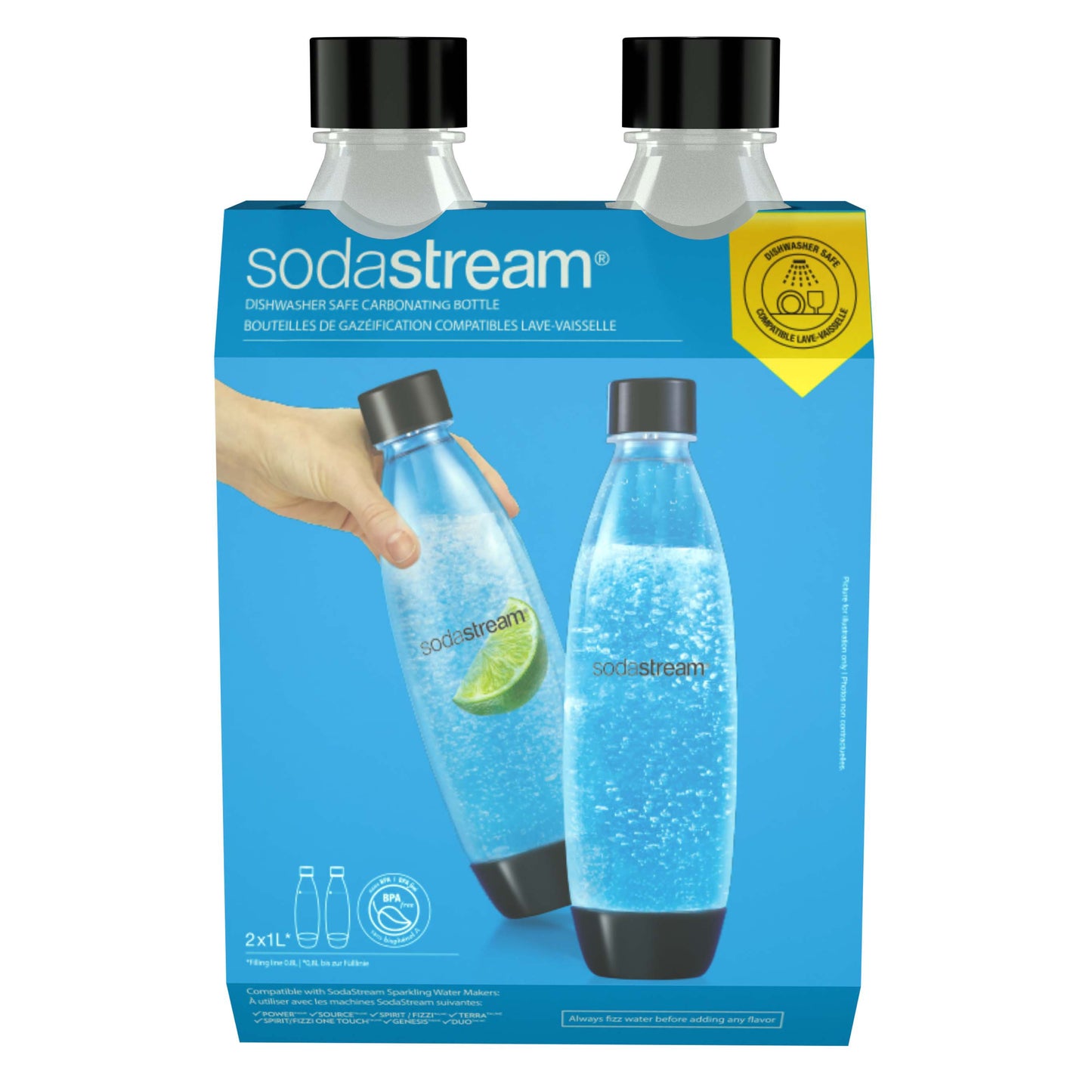 SodaStream Dishwasher Safe Carbonating Bottles - Black, 2 Pk