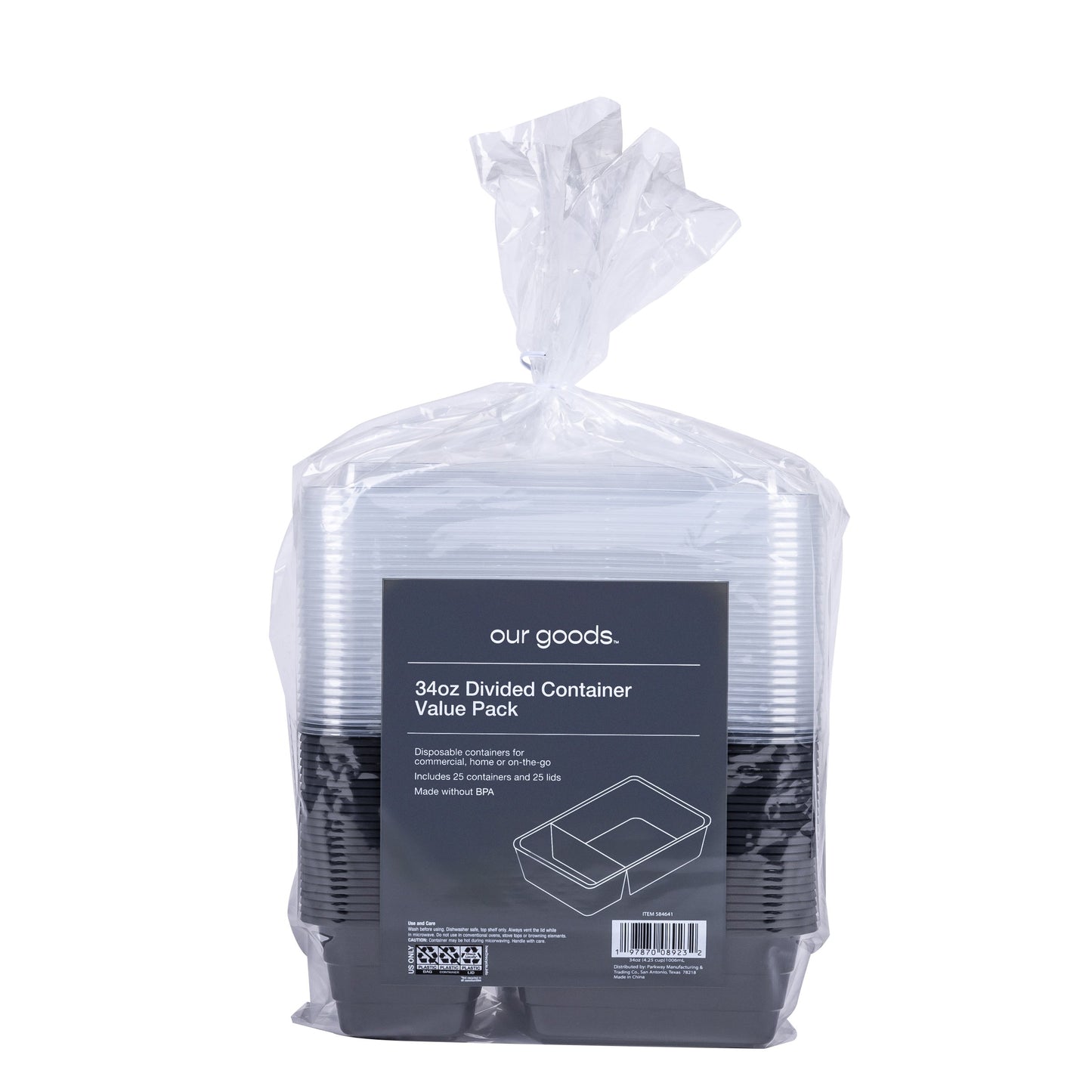 our goods Divided Disposable Food Containers & Lids, 25 pk