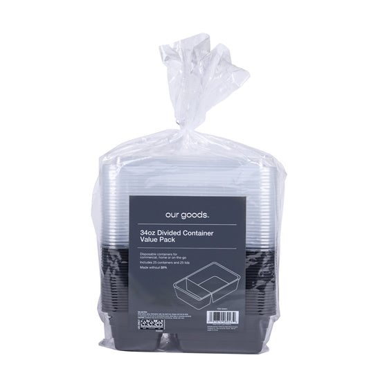 our goods Divided Disposable Food Containers & Lids, 25 pk