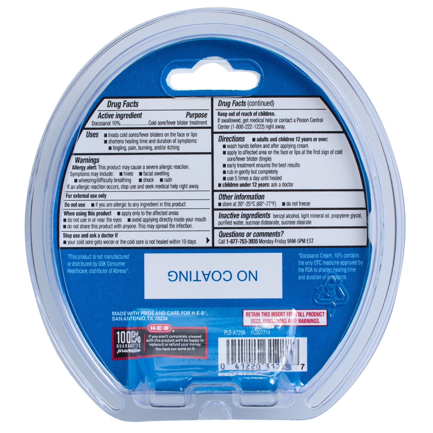 H-E-B Docosanol Cold Sore Treatment Cream with Pump