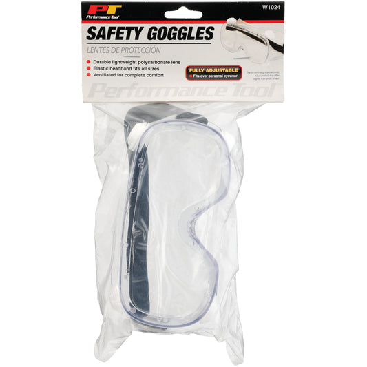 Performance Tool Adjustable Clear Safety Goggles