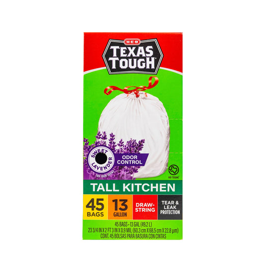 H-E-B Texas Tough Tall Kitchen Drawstring Trash Bags, 13 Gallon - Lavender Scent
