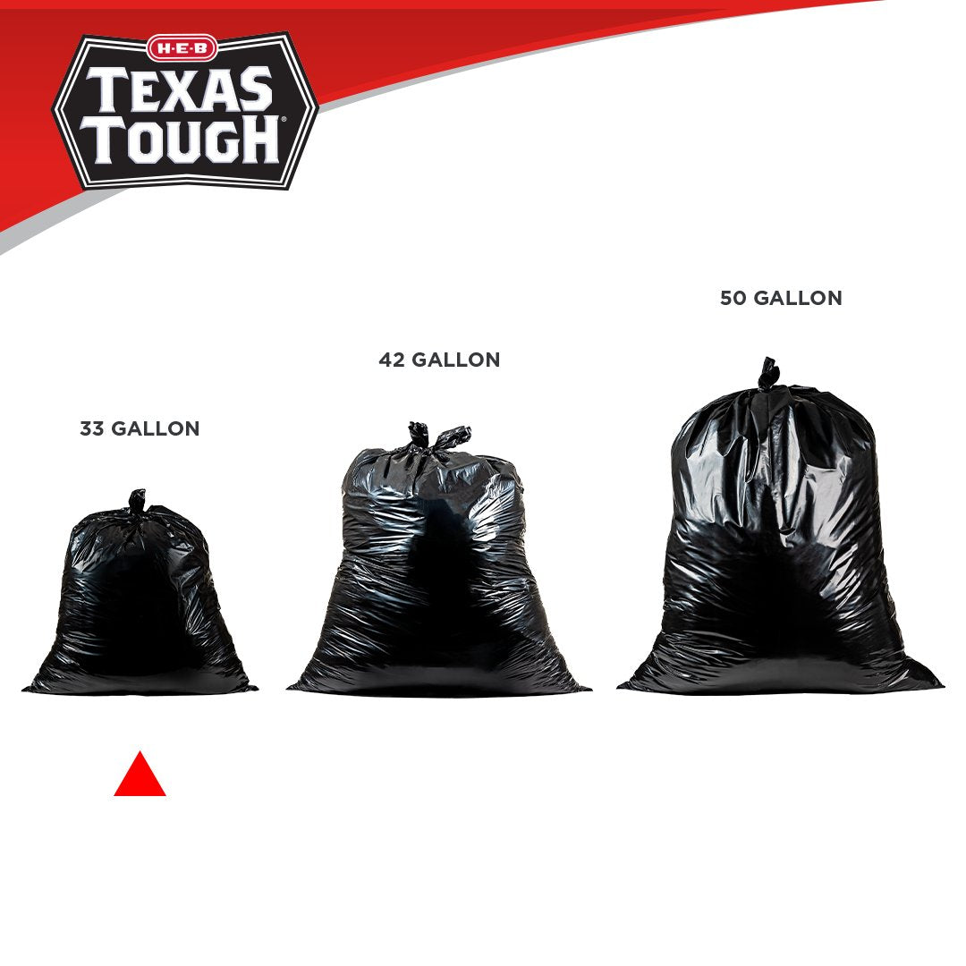 H-E-B Texas Tough Large Multipurpose Flap Tie Trash Bags, 33 Gallon