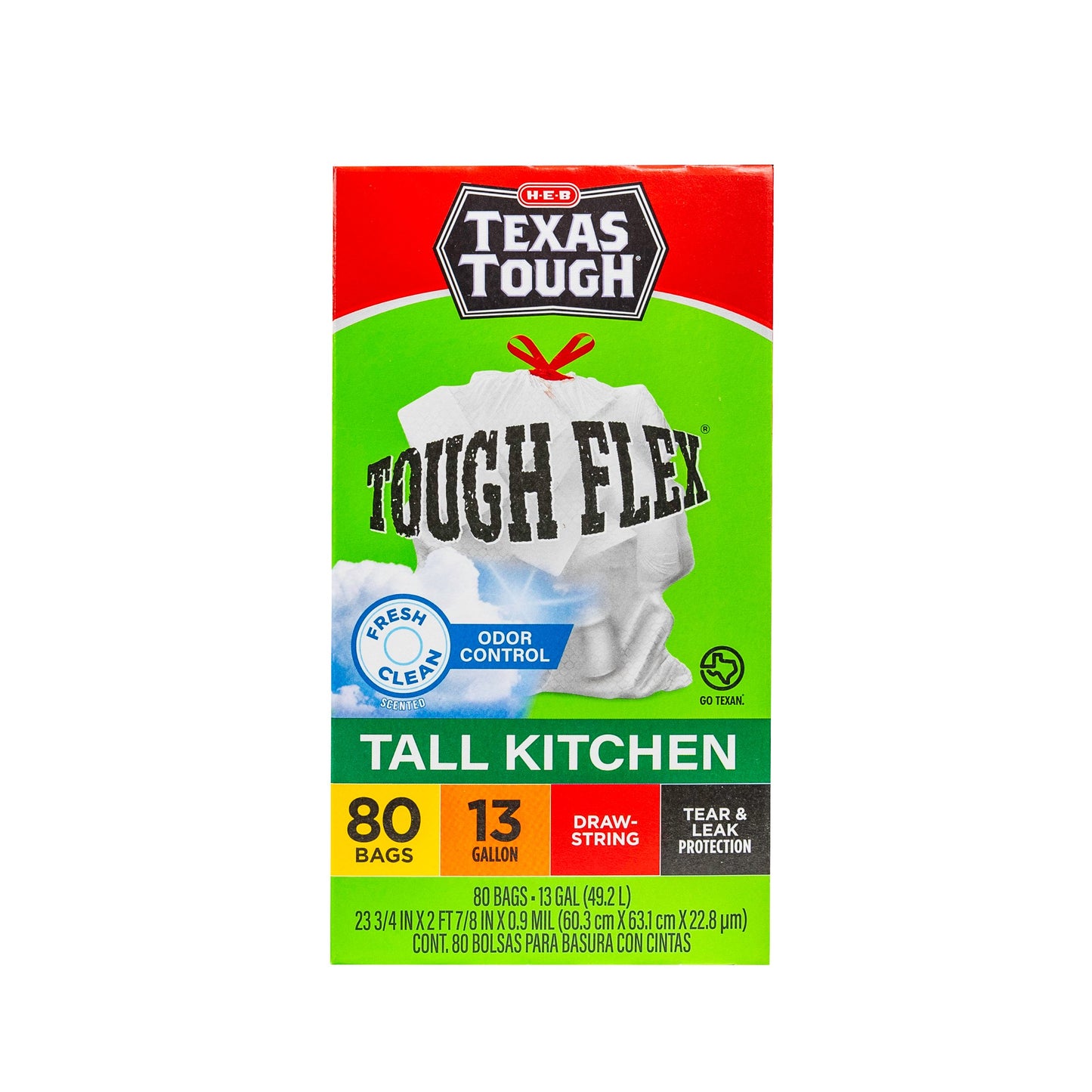 H-E-B Texas Tough Tall Kitchen Flex Trash Bags, 13 Gallon - Fresh Scent