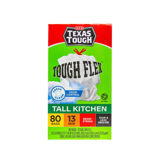 H-E-B Texas Tough Tall Kitchen Flex Trash Bags, 13 Gallon - Fresh Scent