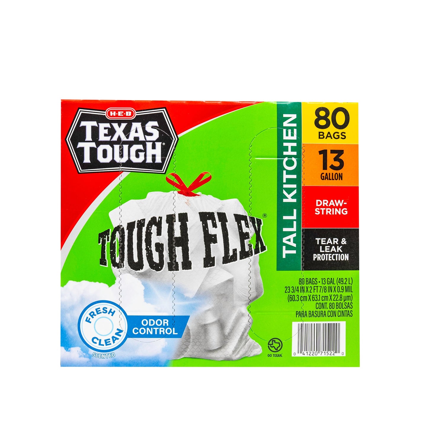 H-E-B Texas Tough Tall Kitchen Flex Trash Bags, 13 Gallon - Fresh Scent