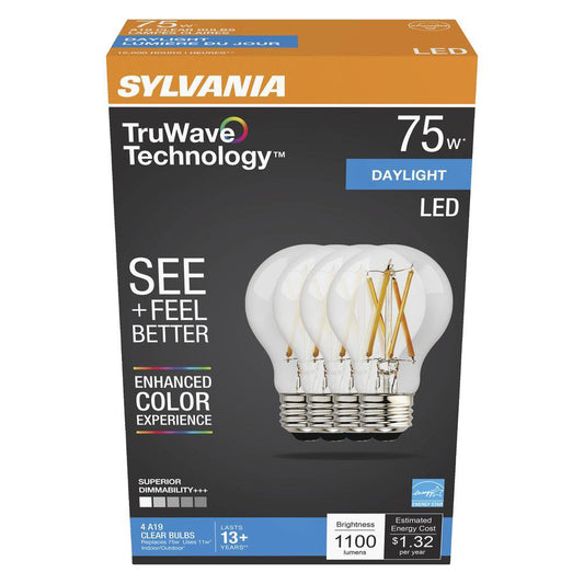Sylvania TruWave A19 75-Watt Clear LED Light Bulbs - Daylight