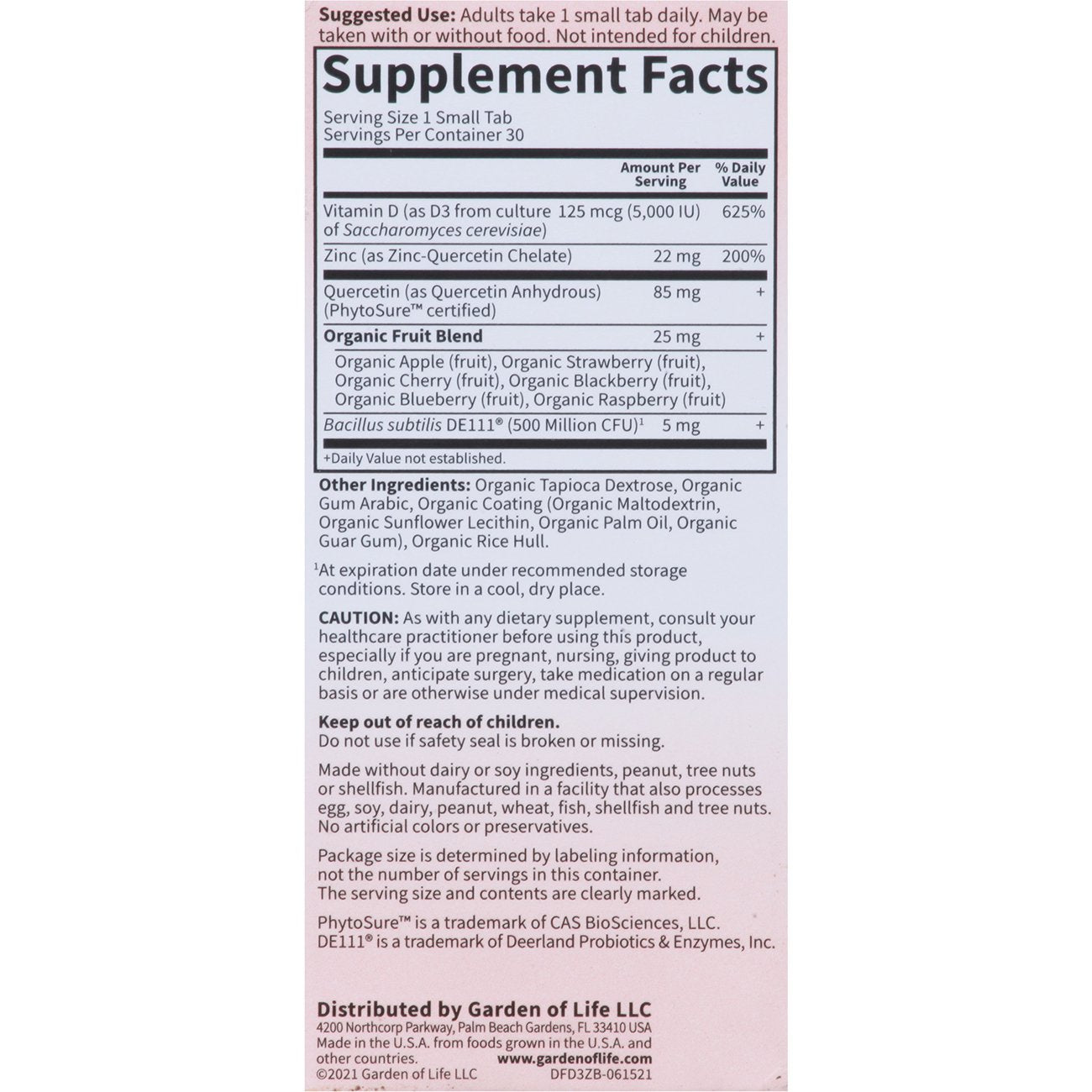 Garden of Life Dr. Formulated Vitamin D3 & Zinc Small Tabs
