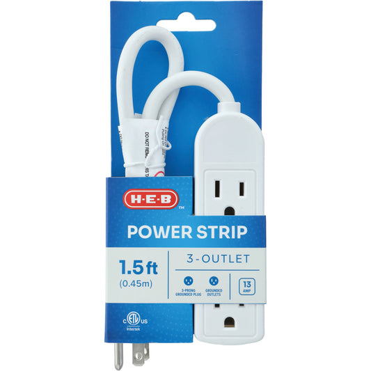 H-E-B 3 Outlet White Power Strip