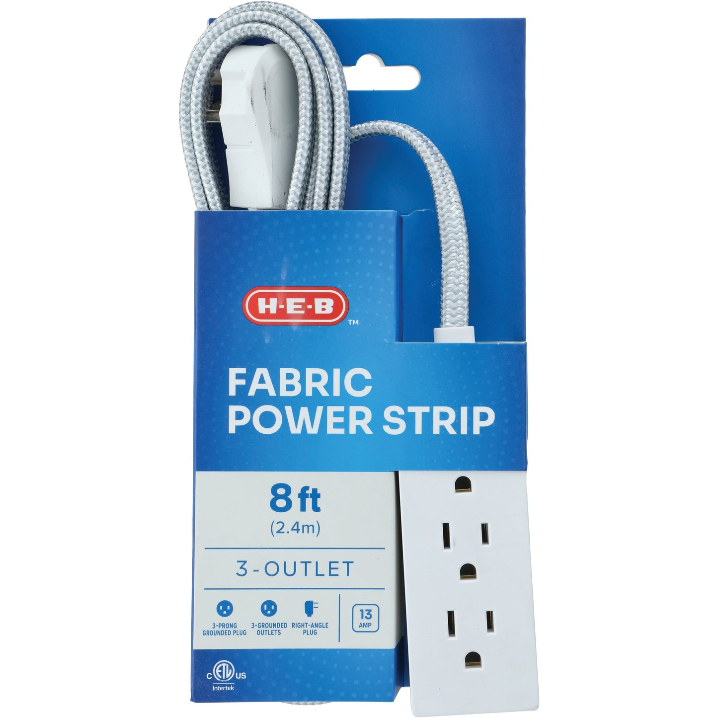 H-E-B 3-Outlet Indoor Fabric Power Strip - White