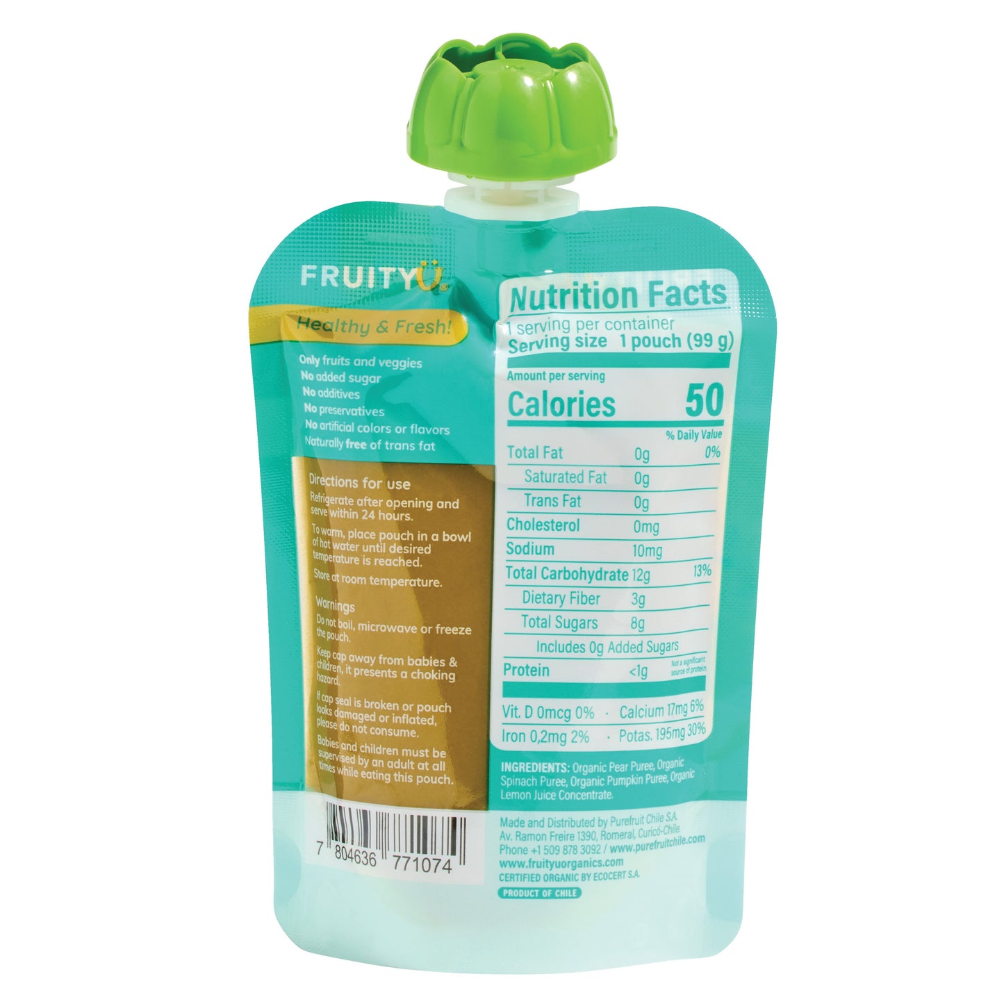 FruityU Organic Baby Food Pouch - Pear Spinach & Pumpkin
