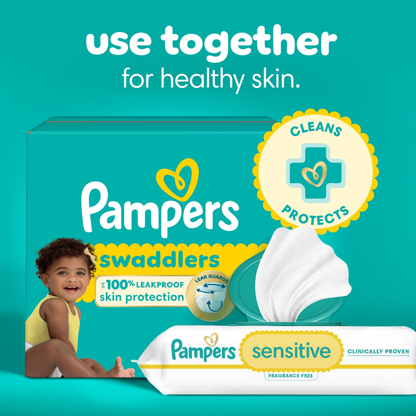 Pampers Sensitive Baby Wipes - Fragrance Free, Water Based, 8 pk