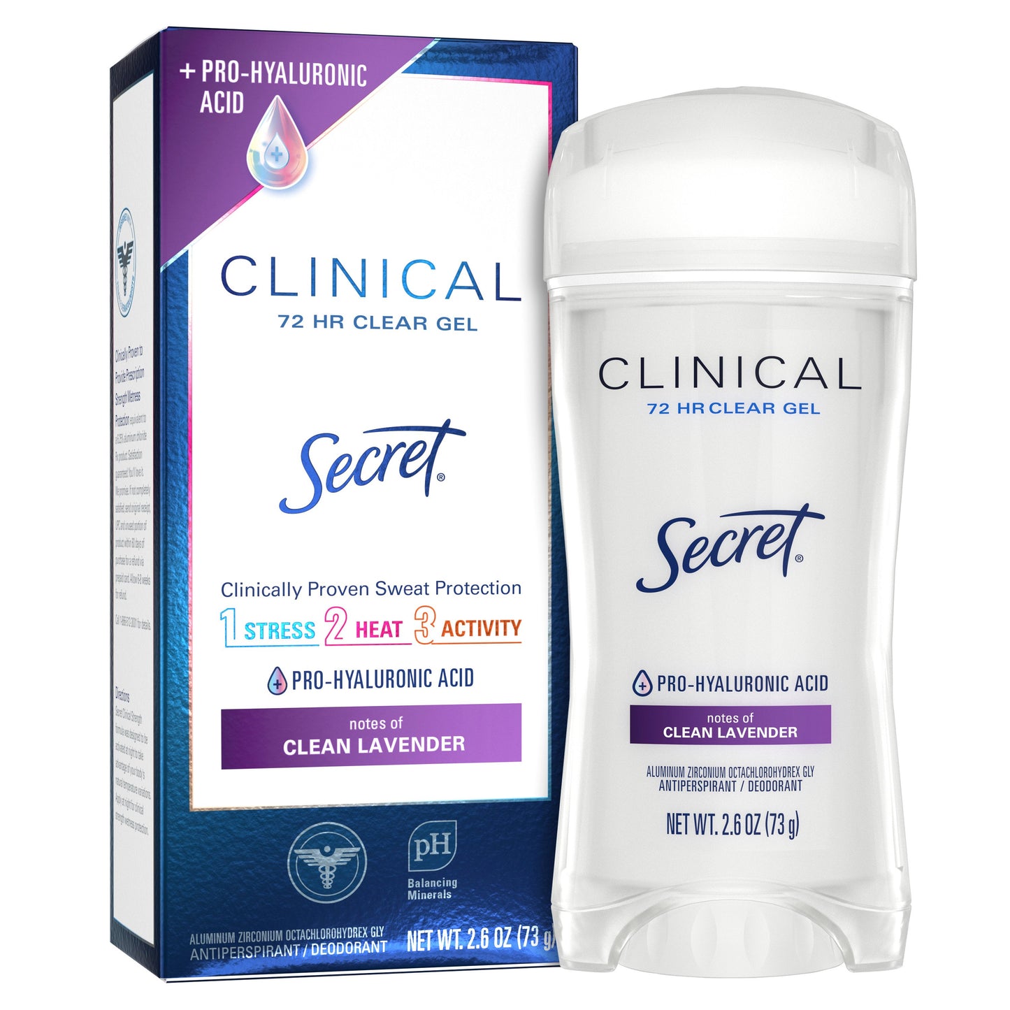 Secret Clinical Strength Clear Gel Antiperspirant and Deodorant for Women, Pro-Hyaluronic Acid, Clean Lavender