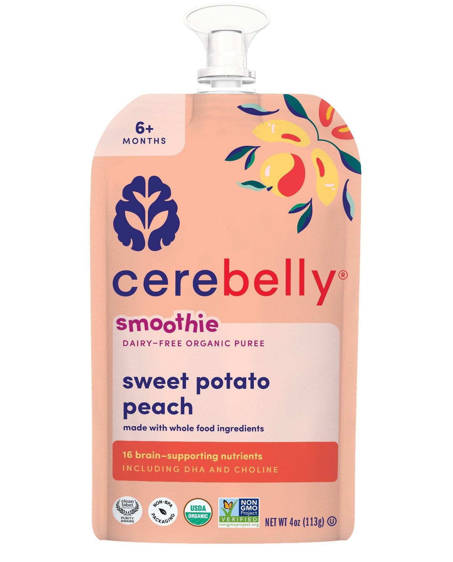 Cerebelly Dairy Free Organic Smoothie Pouch - Sweet Potato Peach