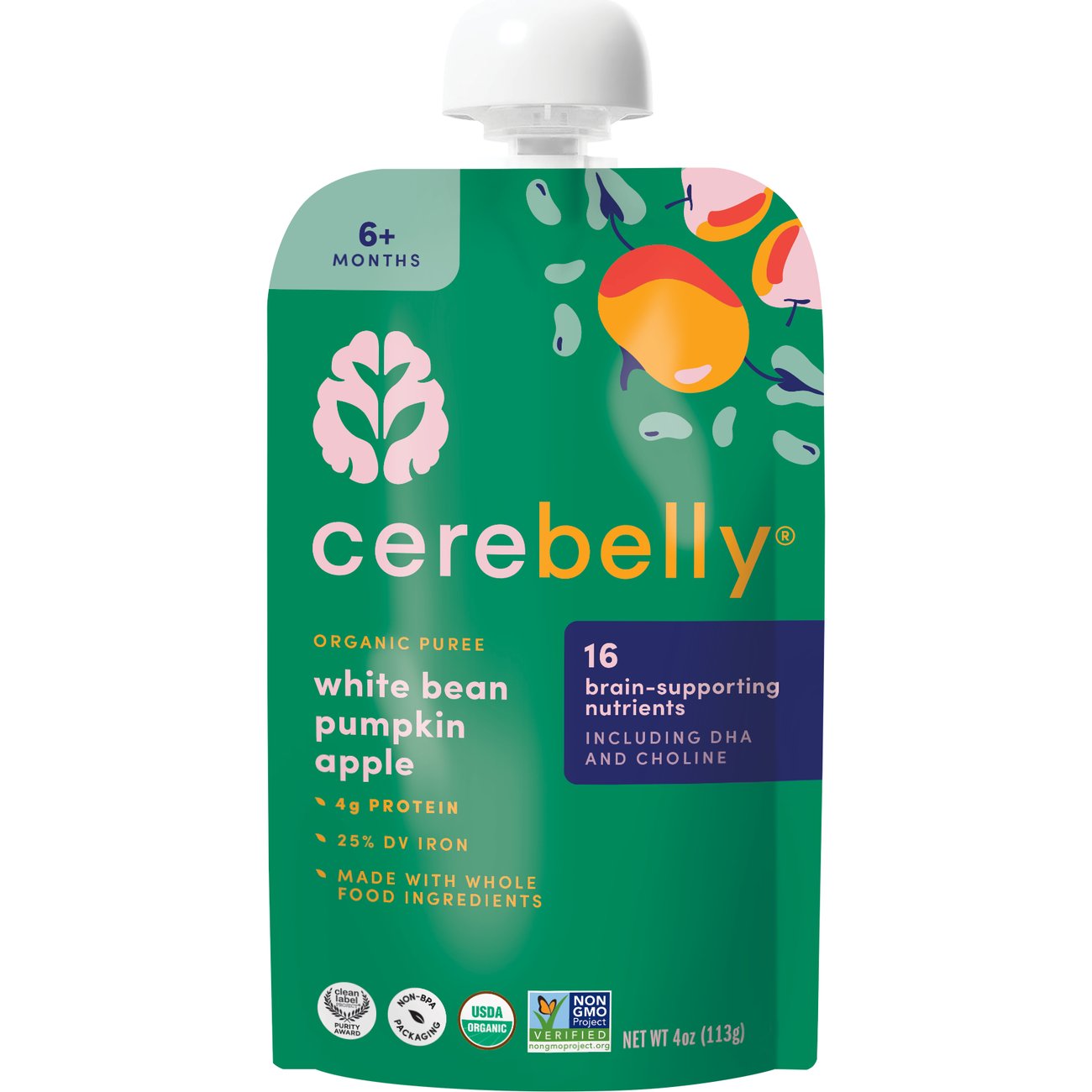 Cerebelly Organic Baby Puree Pouch - White Bean Pumpkin & Apple with Cinnamon