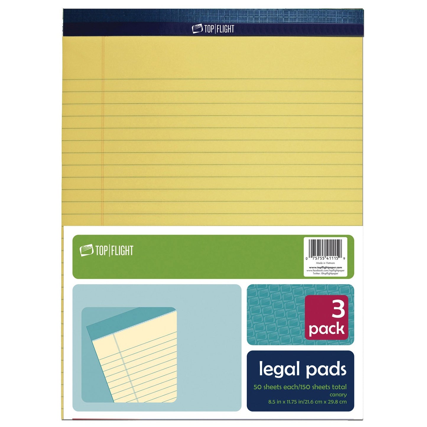 Top Flight Legal Pads - Canary, 3 Pk
