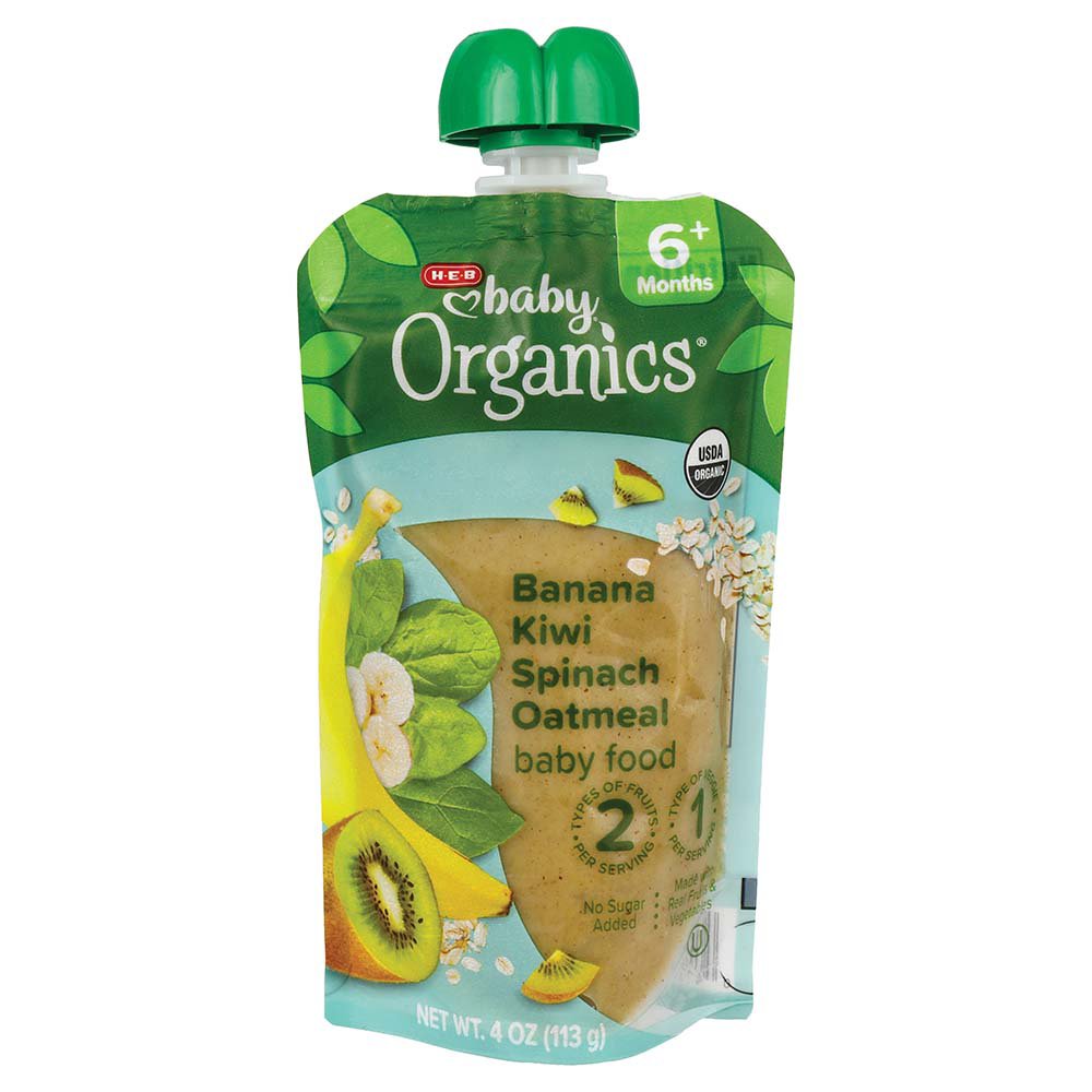 H-E-B Baby Organics Food Pouch – Banana Kiwi Spinach Oatmeal