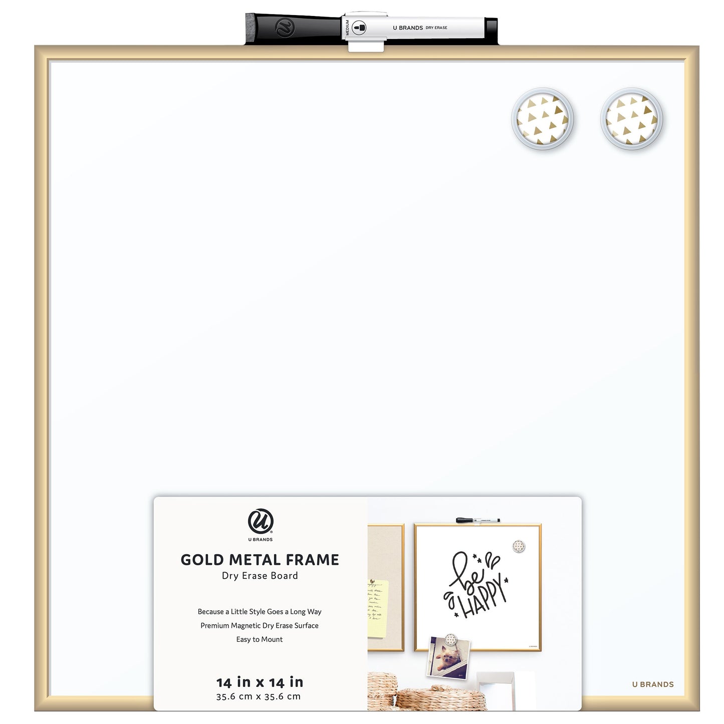 U Brands Gold Metal Frame Dry Erase Board
