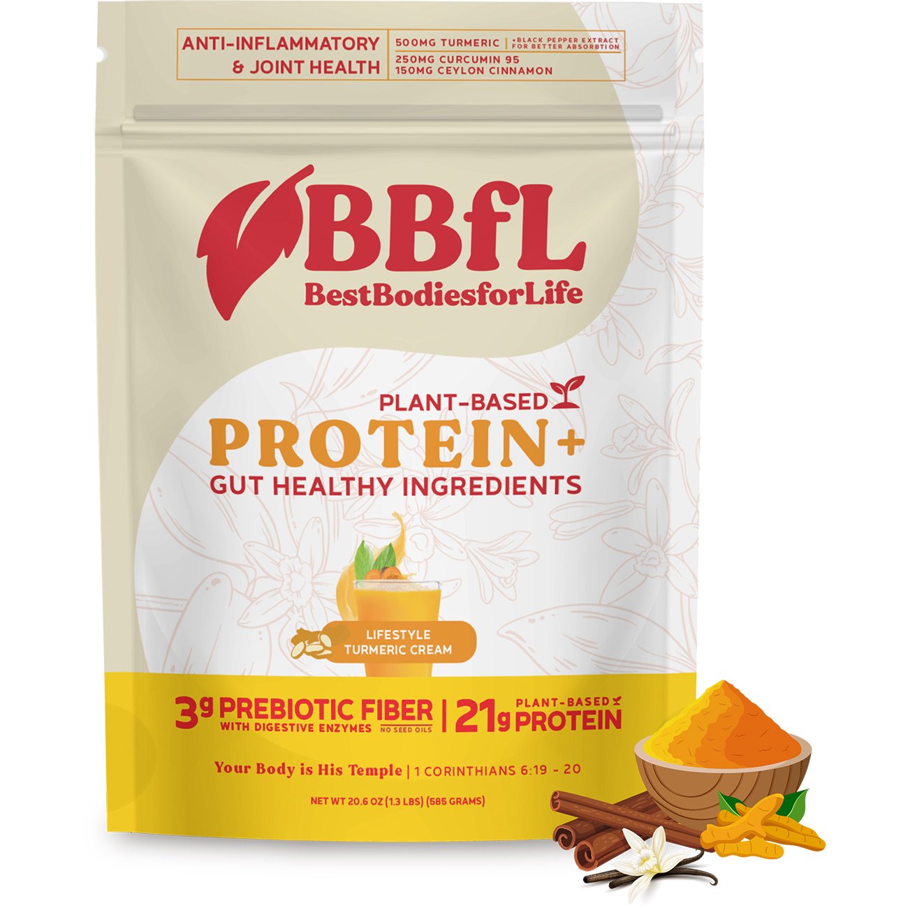 BestBodiesforLife 21g Plant-Based Protein & Meal Replacement Lifestyle Shake - Turmeric Cream