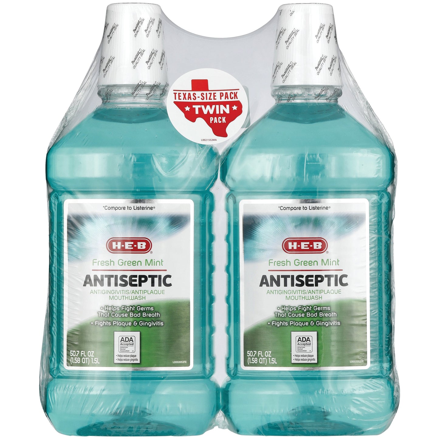 H-E-B Fresh Green Mint Antiseptic Mouthwash Texas Size Twin Pack