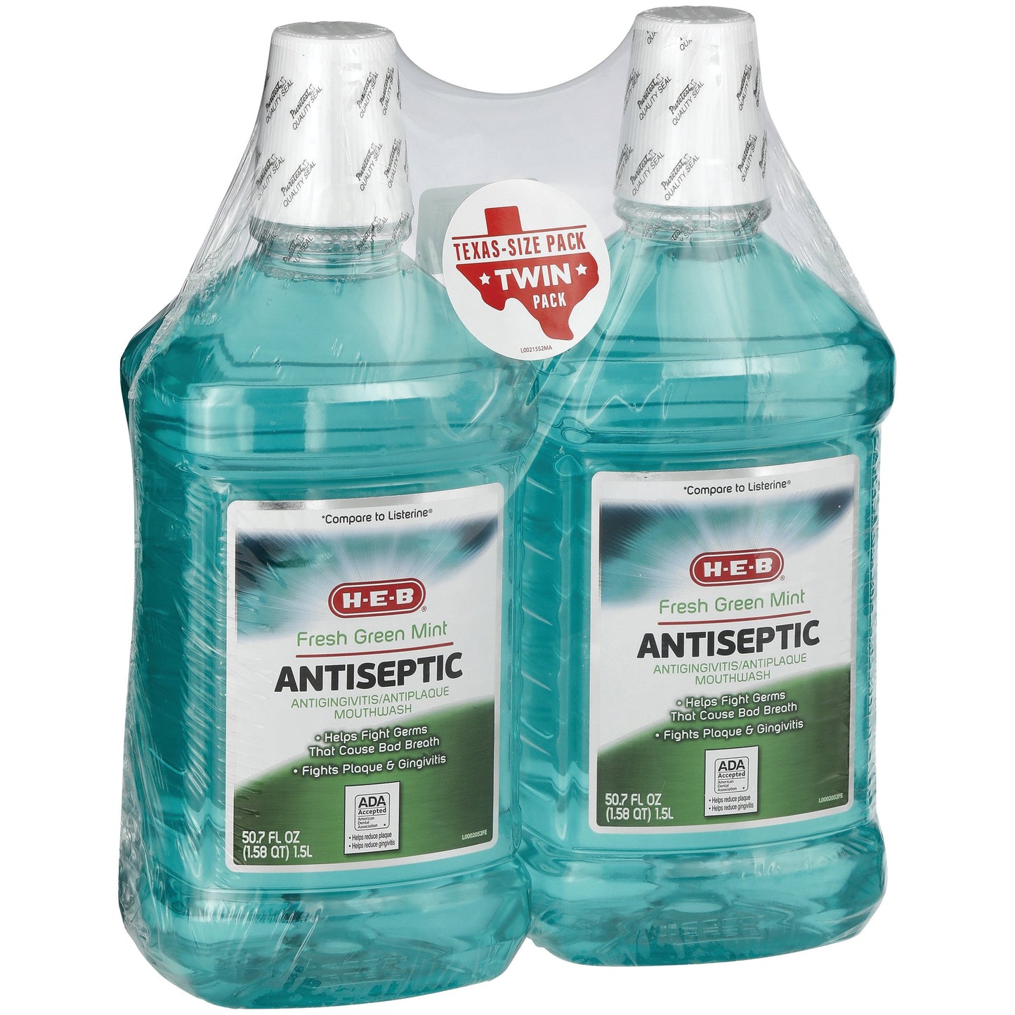 H-E-B Fresh Green Mint Antiseptic Mouthwash Texas Size Twin Pack