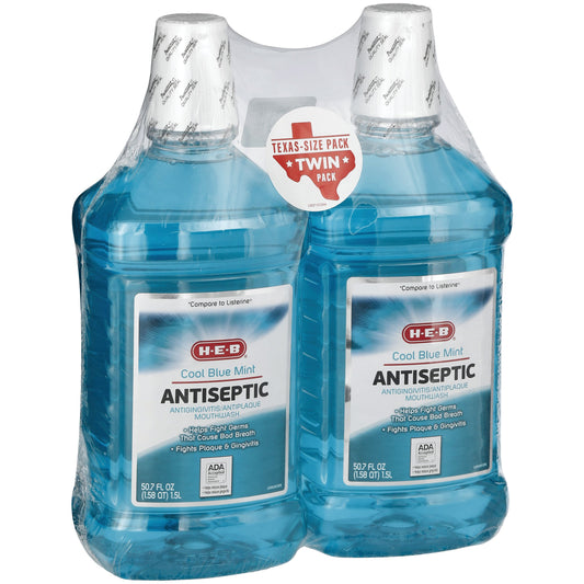 H-E-B Cool Blue Mint Antiseptic Mouthwash Texas Size Twin Pack