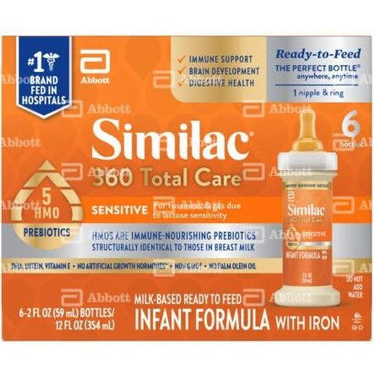 Similac 360 Total Care Sensitive Ready To Feed Infant Formula with Iron, 2 oz Bottles