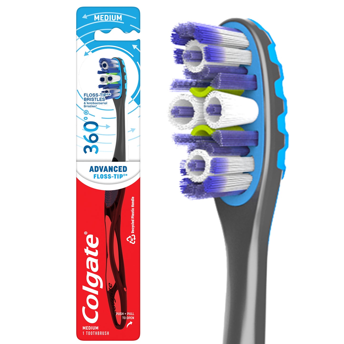 Colgate 360° Advanced Floss-Tip Bristles Toothbrush, Medium