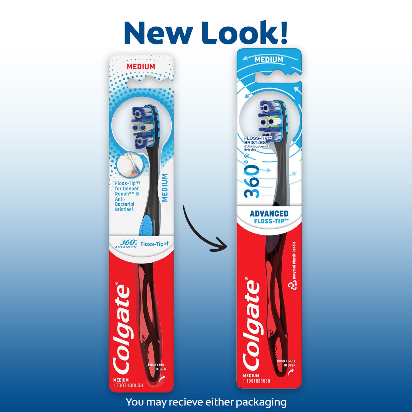 Colgate 360° Advanced Floss-Tip Bristles Toothbrush, Medium