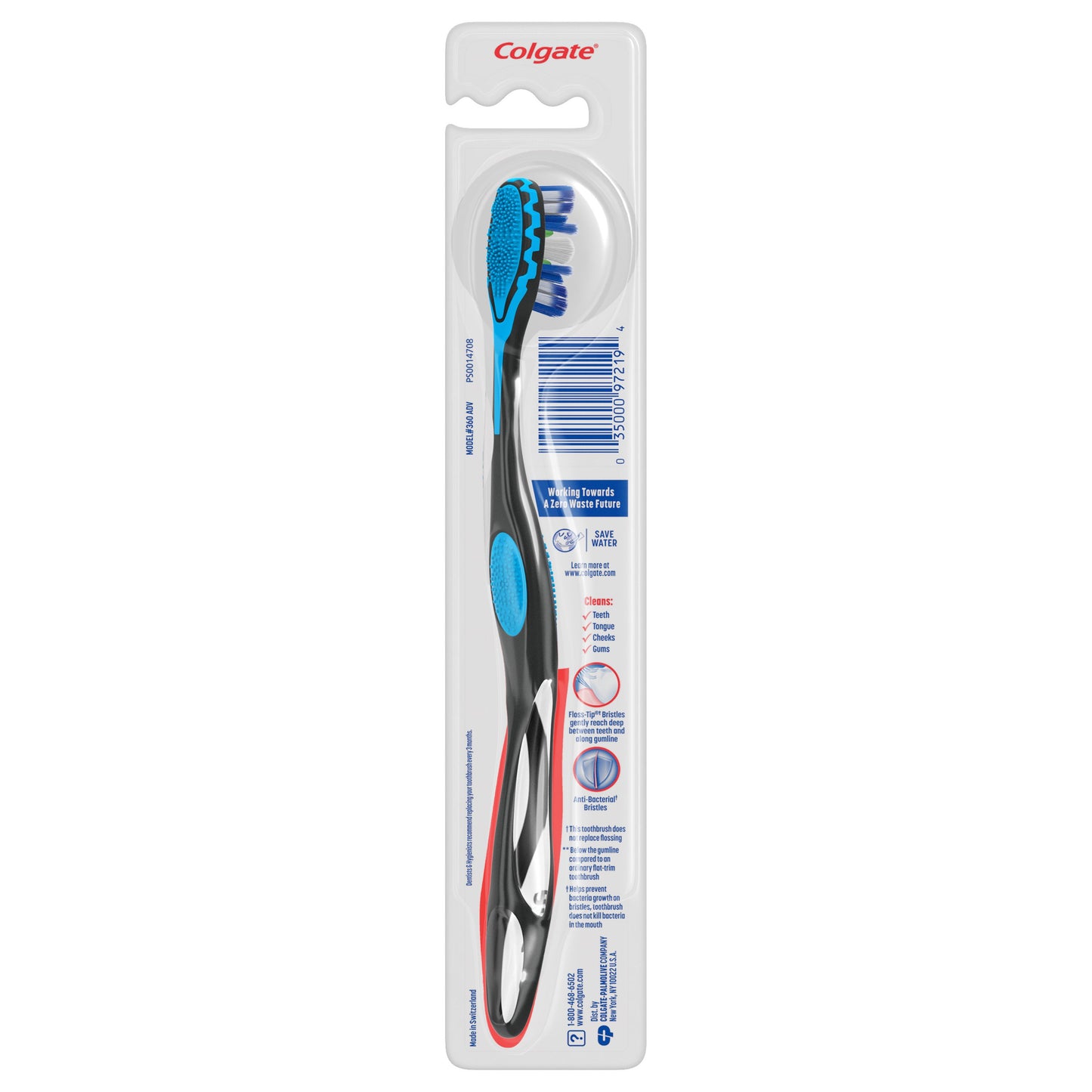 Colgate 360° Advanced Floss-Tip Bristles Toothbrush, Medium